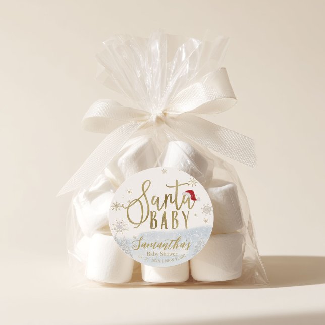 Santa Baby Christmas Winter Baby Shower Classic Round Sticker (Creator Uploaded)