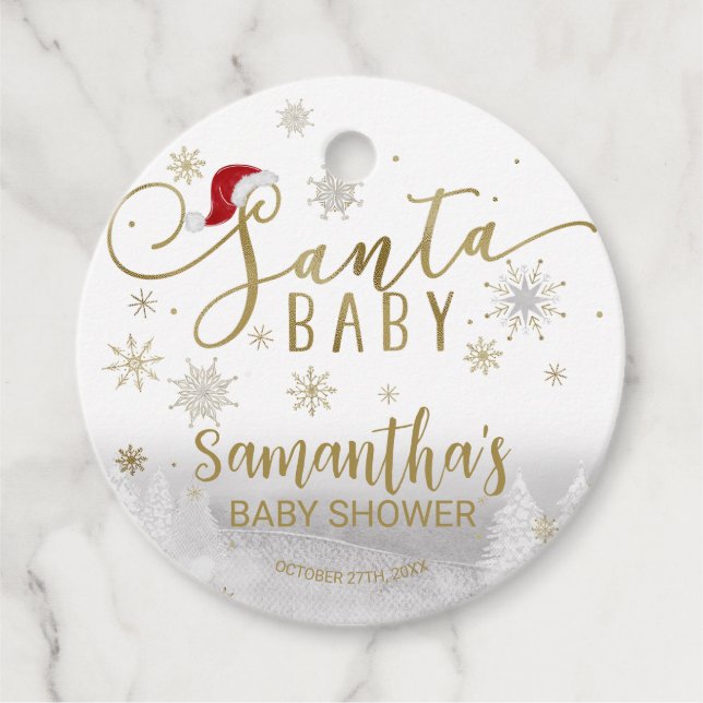 Santa Baby Christmas Winter Baby Shower Favour Tag (Front)