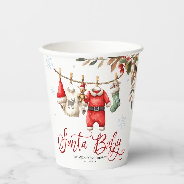 Santa Baby Christmas Winter Baby Shower Paper Cups (Front)
