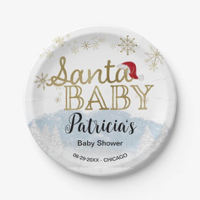 Santa Baby Christmas Winter Baby Shower Paper Plate (Front)