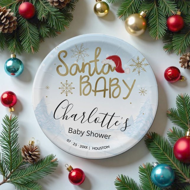 Santa Baby Christmas Winter Baby Shower Paper Plate (Creator Uploaded)