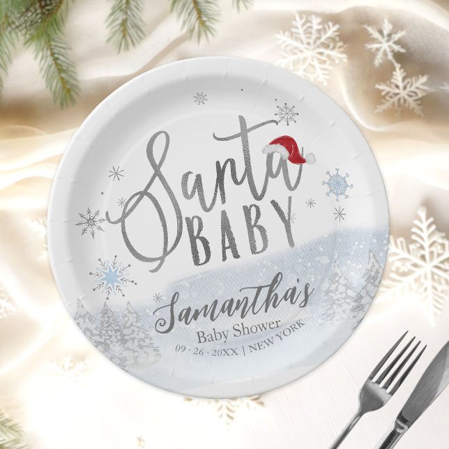 Santa Baby Christmas Winter Baby Shower Paper Plate (Creator Uploaded)