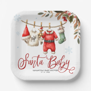 Santa Baby Christmas Winter Baby Shower Paper Plate