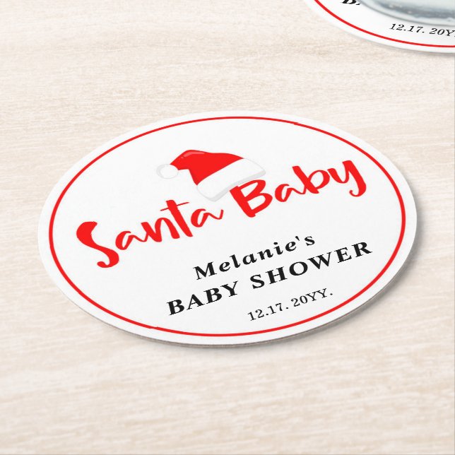 Santa Baby Christmas Winter Baby Shower  Round Paper Coaster (Angled)