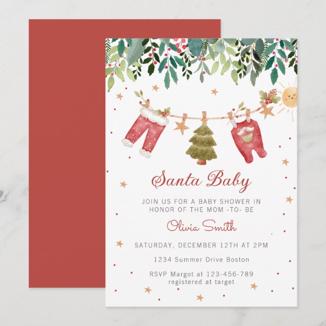 Santa Baby Christmas Winter Clothes Baby Shower Invitation (Front/Back)