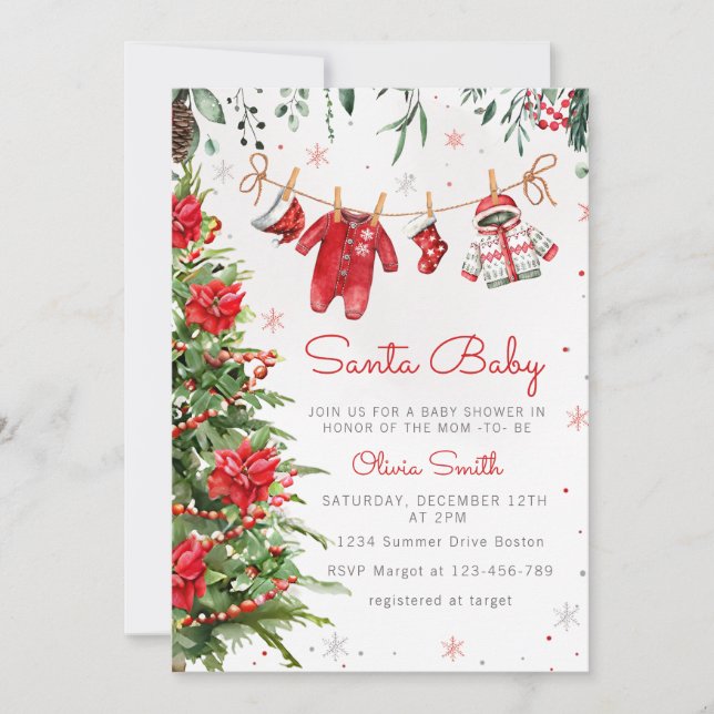 Santa Baby Christmas Winter Clothes Baby Shower Invitation (Front)
