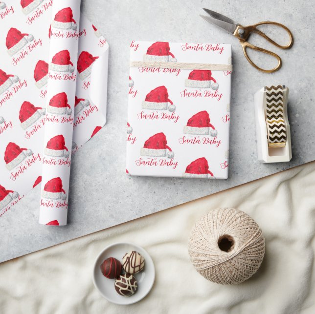 Santa Baby Christmas Winter Red Baby Shower  Wrapping Paper (Crafts)