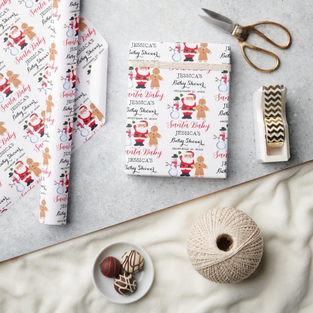 Santa Baby Christmas Winter Red Baby Shower  Wrapping Paper (Crafts)