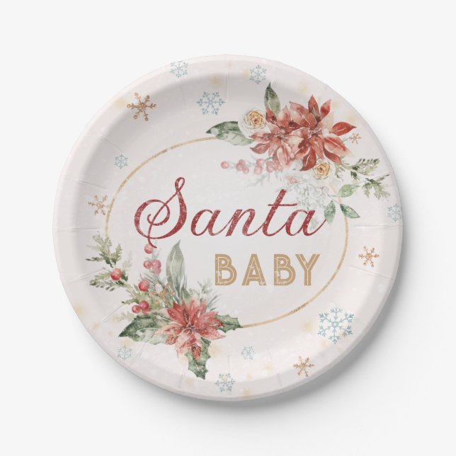 Santa Baby Christmas Winter Wonderland Party Food Paper Plate (Front)