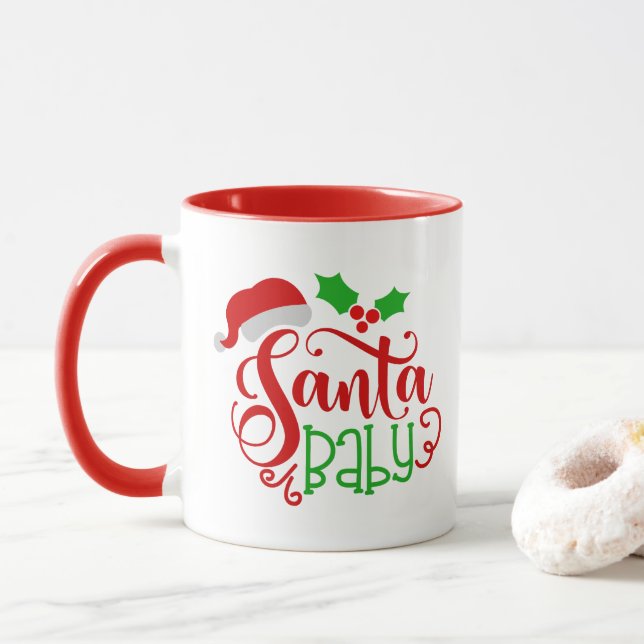 Santa Baby Christmas word art mug (With Donut)