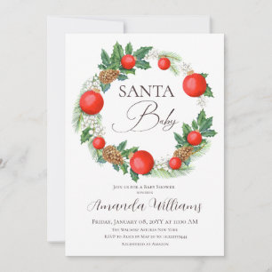 Santa Baby Christmas Wreath Baby Shower Invitation