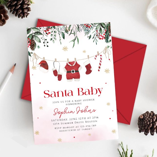 Santa Baby Clothes Christmas Winter Baby Shower  Invitation (Creator Uploaded)
