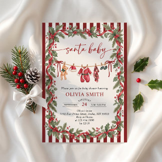 Santa Baby Clothesline Christmas Baby Shower Invitation