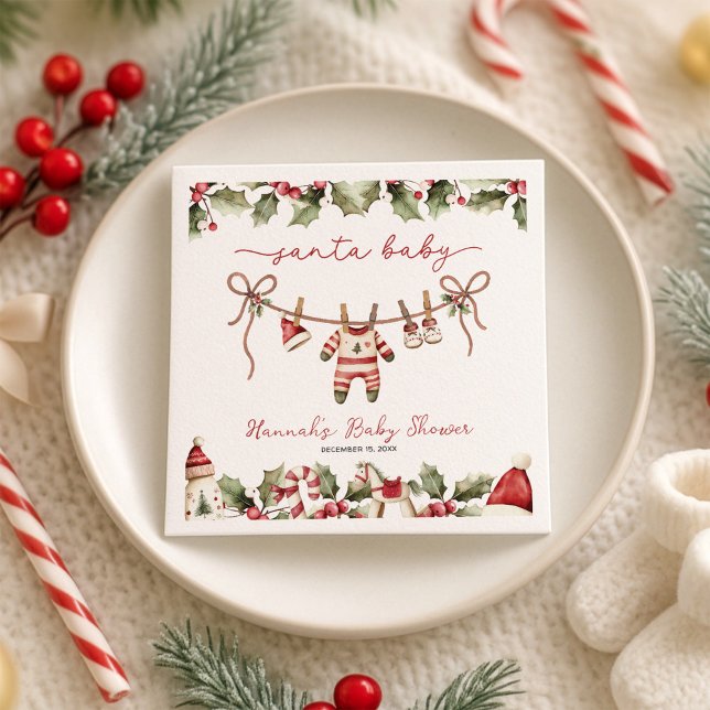 Santa Baby Clothesline Christmas Baby Shower Napkin (Creator Uploaded)