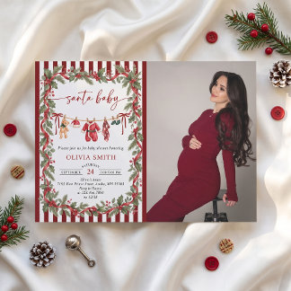 Santa Baby Clothesline Christmas Baby Shower Photo Invitation