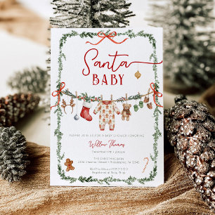 Santa Baby Clothesline Winter Baby Shower Invitation