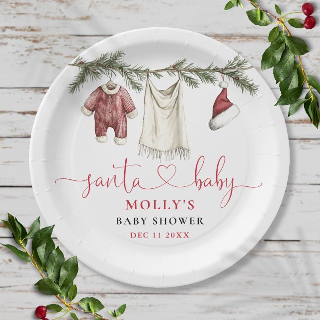 Santa Baby Clothesline Winter Baby Shower Paper Plate (Santa Baby Clothesline Winter Baby Shower Paper Plates)