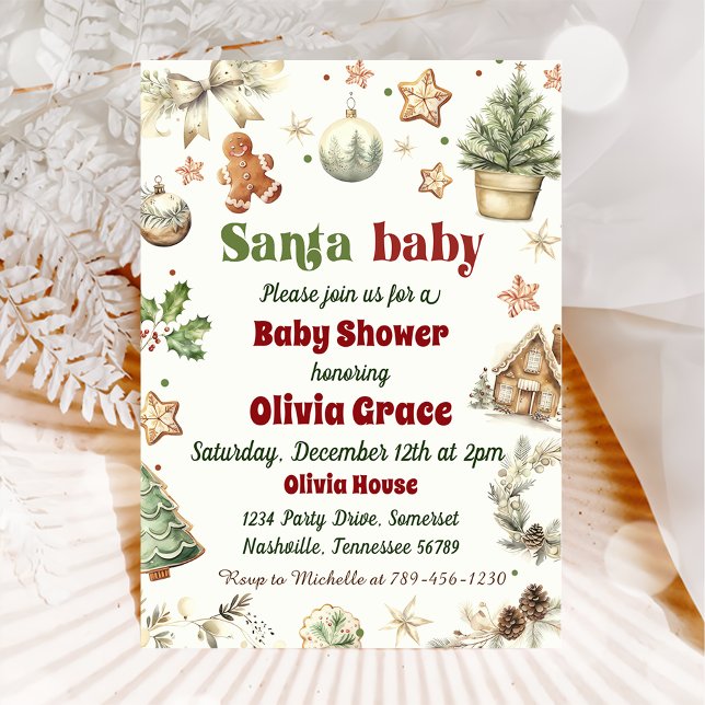 Santa Baby Cookies Christmas Baby Shower Invitation (Creator Uploaded)
