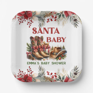 Santa Baby Cowboy Chirstmas Baby Shower Paper Plate