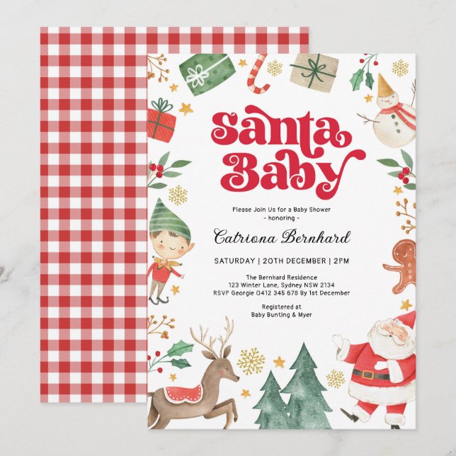 Santa Baby - Cute Christmas Winter Baby Shower Invitation (Front/Back)