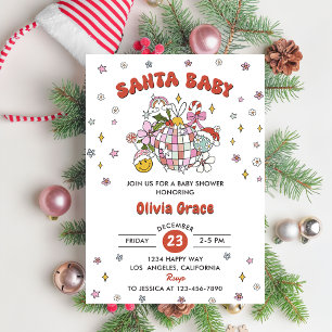 Santa Baby Cute Groovy Ball Baby Shower Party Invitation
