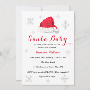 Santa Baby December Winter Red Baby shower  Invitation
