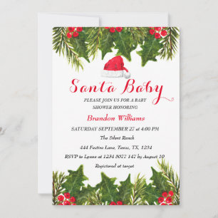 Santa Baby December Winter Red Baby shower  Invitation