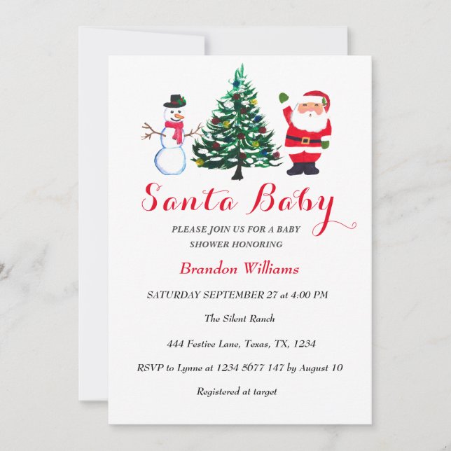 Santa Baby December Winter Red Baby shower  Invitation (Front)