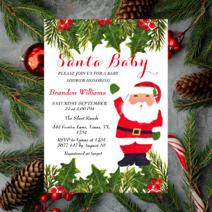 Santa Baby December Winter Red Baby shower  Invitation