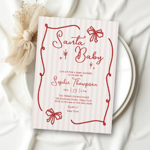 Santa Baby Deep Red Bows Doodle Baby Shower Invitation
