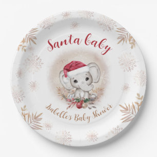 Santa Baby Elephant Christmas Boy Baby Shower Paper Plate