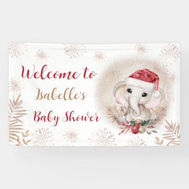Santa Baby Elephant Girl Baby Shower Banner (Horizontal)