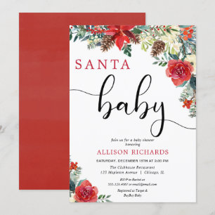Santa baby floral Christmas greenery baby shower Invitation