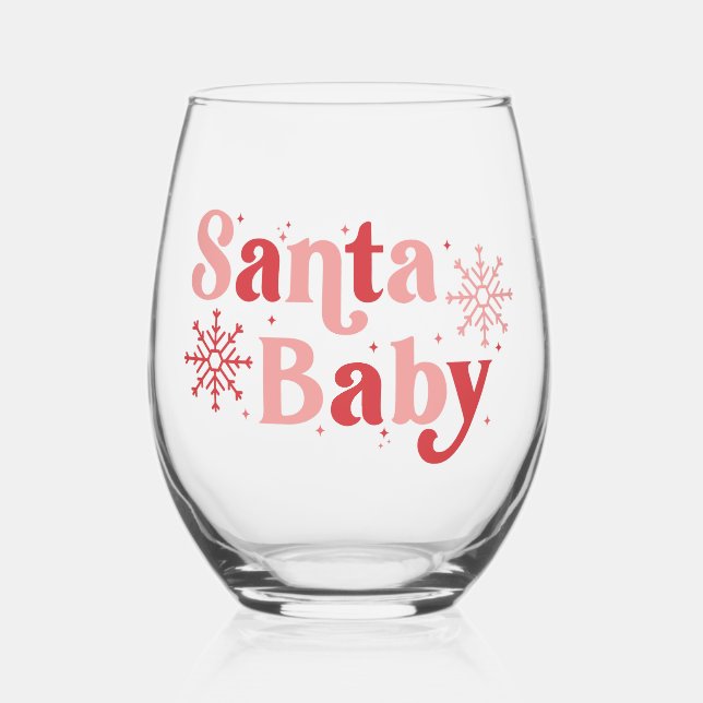 Santa Baby - Fun Holiday Typography Design Stemless Wine Glass (Front)