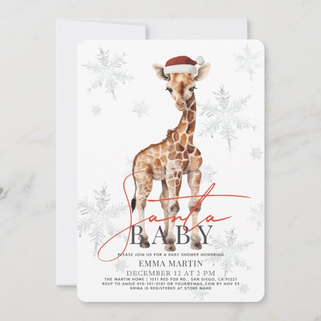 Santa Baby Giraffe Snowflakes Baby Shower Invitation (Front)