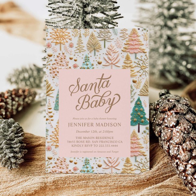 Santa Baby Girl Baby Shower Invitation (Elegant Santa Baby Girl Baby Shower Invitation)