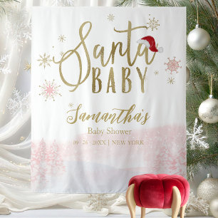 Santa Baby Girl Christmas Backdrop Tapestry