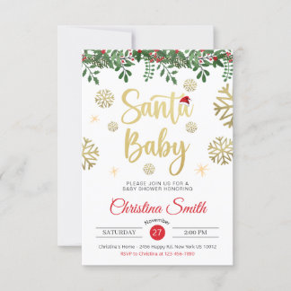 Santa Baby Gold Snowflake Winter Baby Shower Invitation