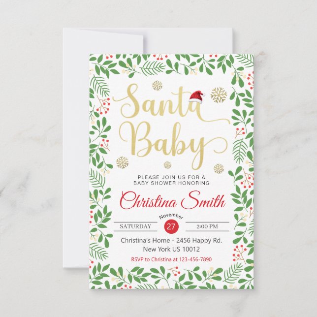 Santa Baby Gold Snowflakes Winter Baby Shower Invitation (Front)
