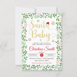 Santa Baby Gold Snowflakes Winter Baby Shower Invitation