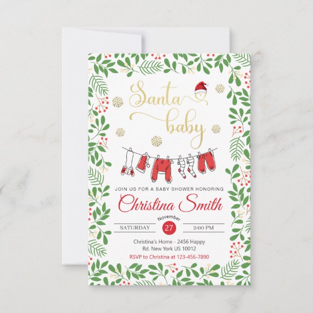Santa Baby Gold Snowflakes Winter Baby Shower Invitation (Front)