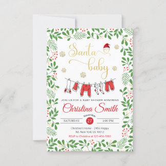 Santa Baby Gold Snowflakes Winter Baby Shower Invitation
