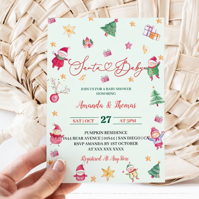 Santa Baby Greenery Baby Shower Invitation (Creator Uploaded)