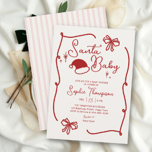Santa Baby Hand Drawn Red Bows Christmas Shower Invitation