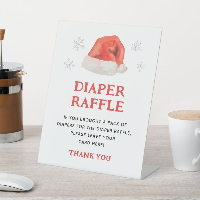 Santa Baby Holiday Baby Shower Diaper Raffle Pedestal Sign (In SItu)