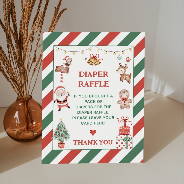 Santa Baby Holiday Baby Shower Diaper Raffle  Pedestal Sign (Creator Uploaded)