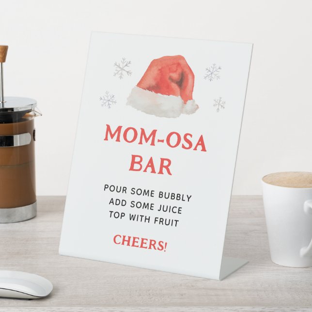 Santa Baby Holiday Baby Shower Mum-Osa Bar Pedestal Sign (In SItu)