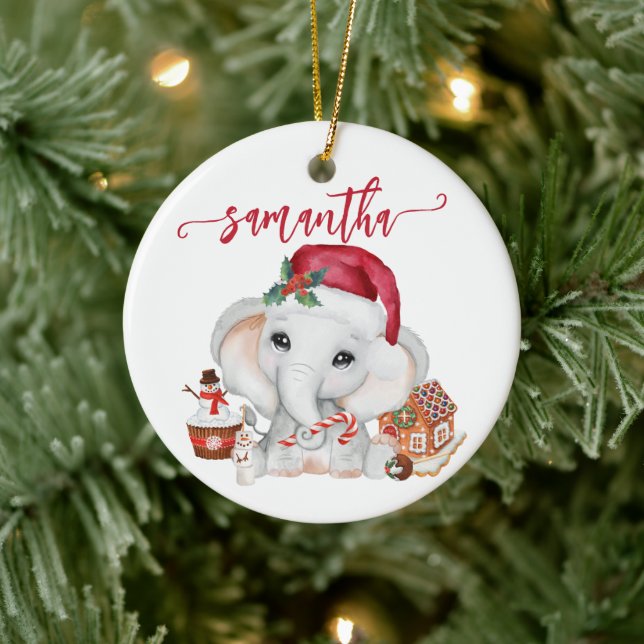 Santa Baby Holiday Elephant Christmas   Ceramic Tree Decoration (Tree)