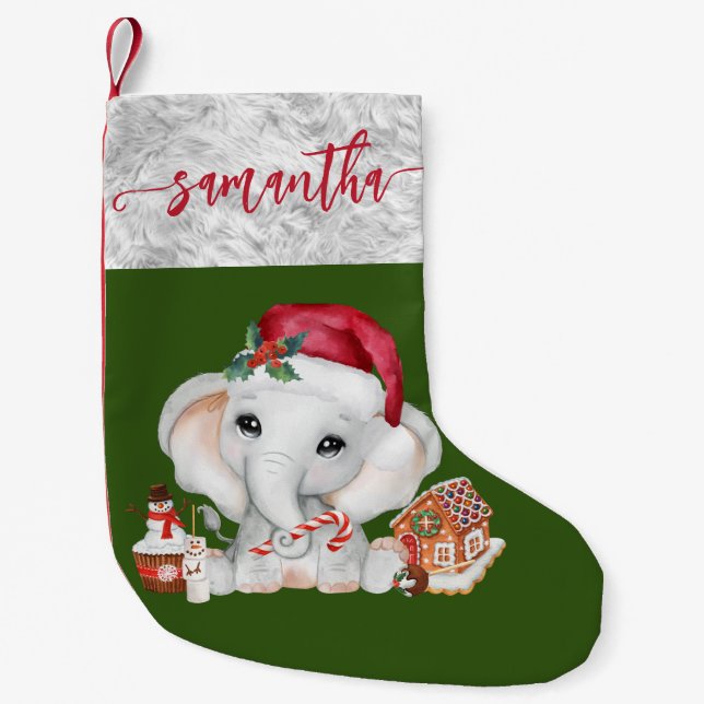 Santa Baby Holiday Elephant Christmas  Small Christmas Stocking (Front)