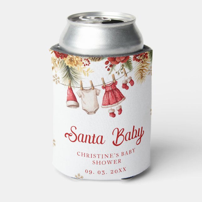 Santa Baby Holiday Winter Christmas Baby Shower Can Cooler (Can Back)
